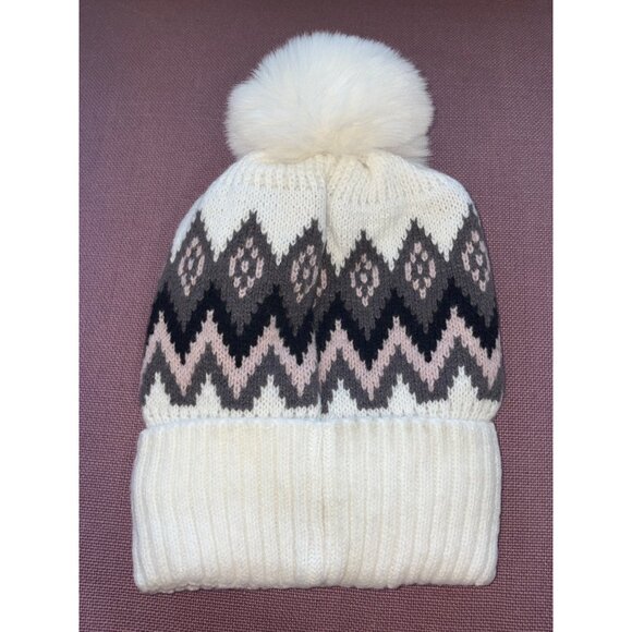 Hat Attack Fair Isle Beanie in Ivory Pink New Womens Winter Hat